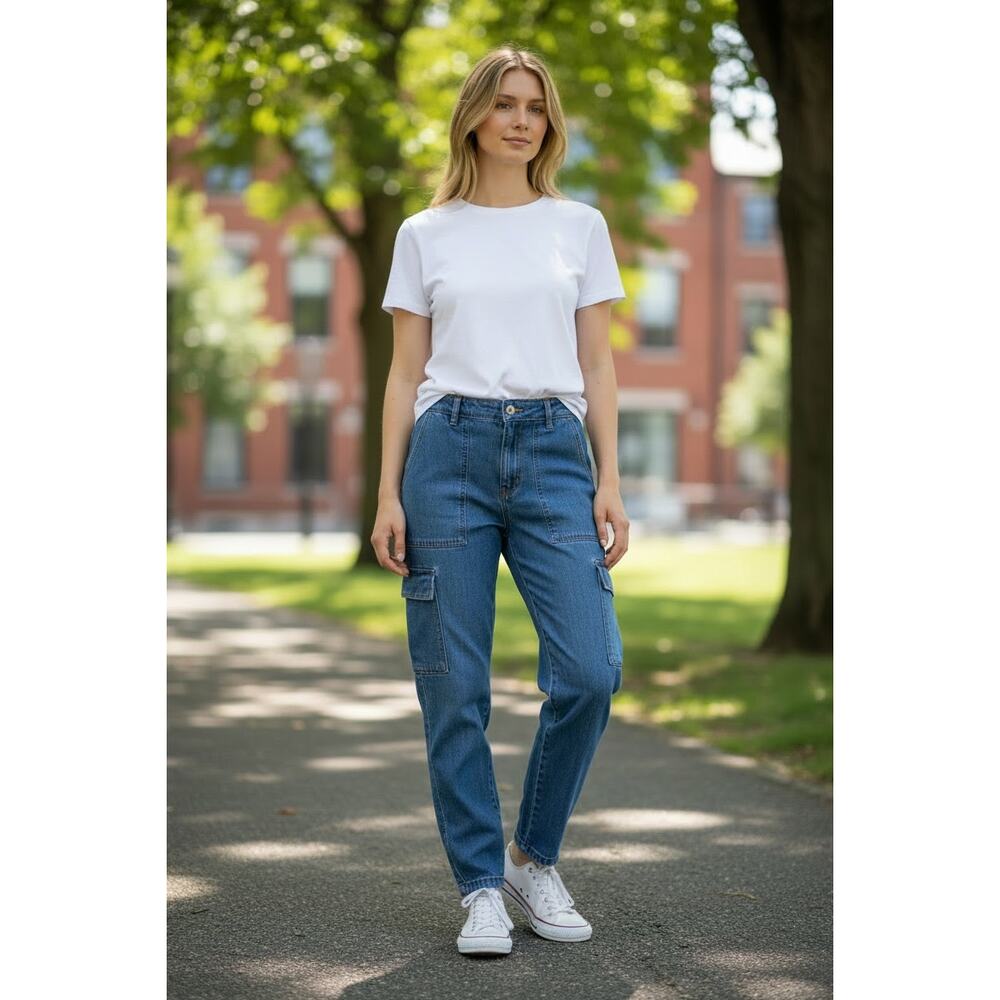 SANCTUARY Jeans Size XL NEW Blue Soft Denim Straight Leg Relaxed Cargo